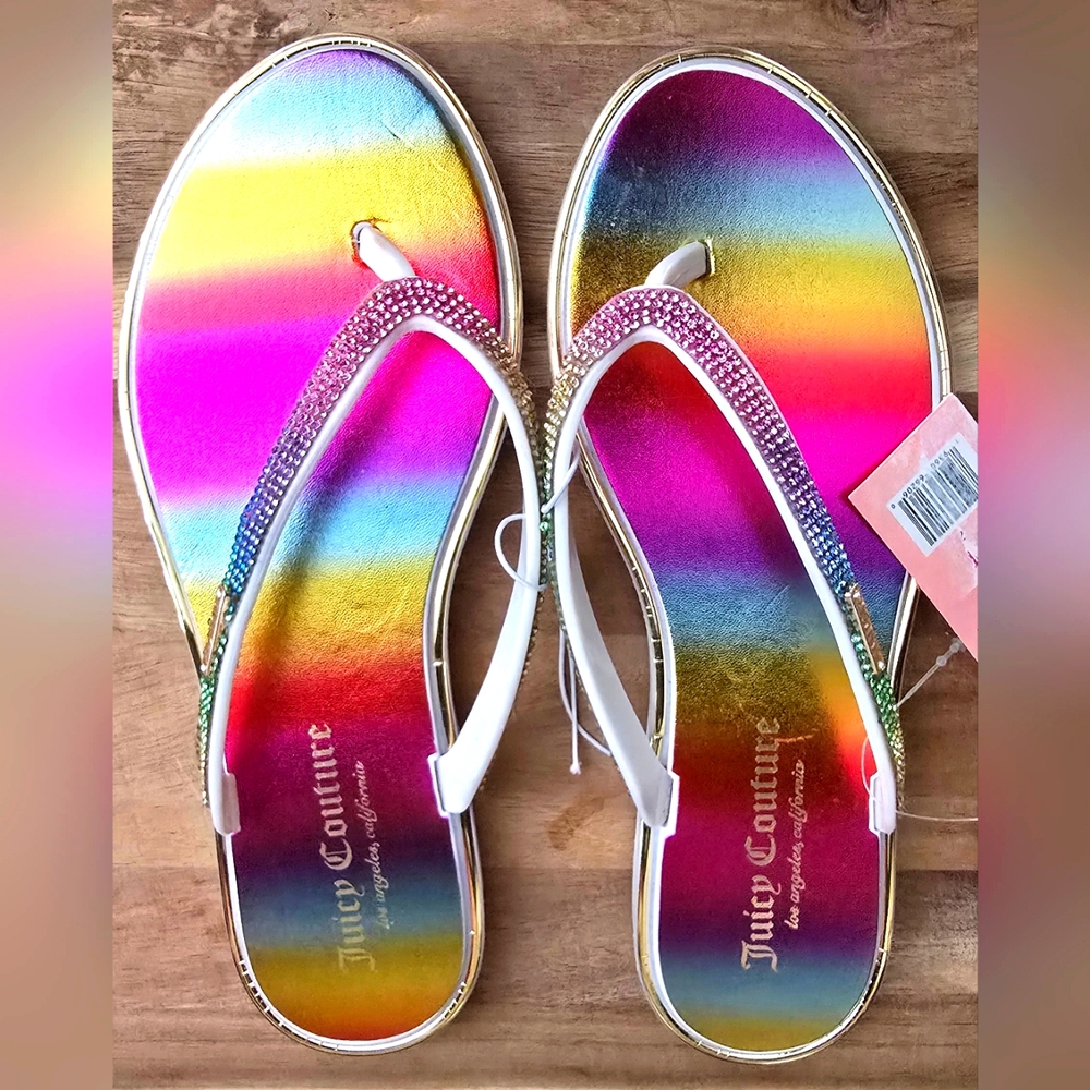 Juicy Couture; Jc Scope; Women's; Sz 6; Rainbow; Metallic; Flip Flop; Sandals;